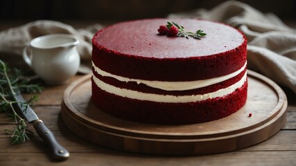 an image of a single perfectly frosted red velvet cake background
