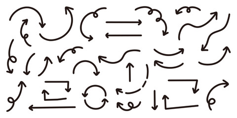 ベクターのペンの手書きの矢印セット 白黒