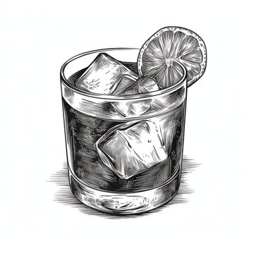 recommend clip art: Black and white Vintage engraved art of a Negroni isolated on white background, ink sketch illustration, simple vector art design, highly detailed line art, high contrasty