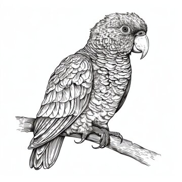 recommend clip art: Black and white Vintage engraved art of a lorikeet isolated on white background, ink sketch illustration, simple vector art design, highly detailed line art, high contrasty 