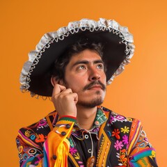 Obraz premium Portrait of a Mexican Man. Embracing Heritage and Culture through Colorful Traditional Attire, Showcasing the Richness and Vibrancy of Mexico National Costume