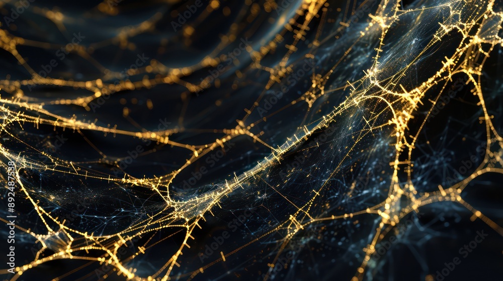 Fototapete bstract web of gold and black threads, sprawling across a matte background, perfect for luxurious and high-end text placement
