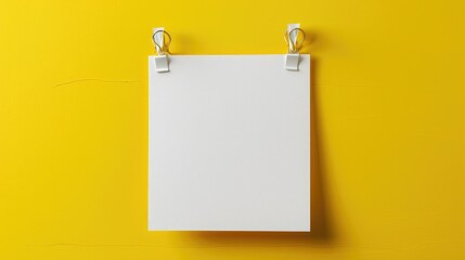 A blank sheet of stick note hanging on a vibrant yellow background