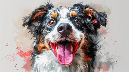 playful pet illustration, lively and charming doodle of a happy dog with its tongue out and tail wagging, radiating joy and fun in a whimsical illustration