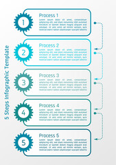 5 steps infographic template, gears with light grey banner in simple style, also with arrow lines and text frame