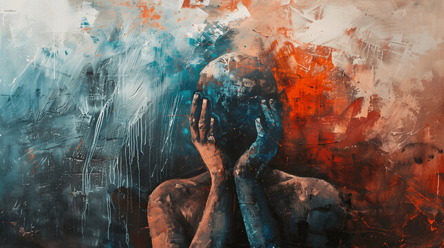 Abstracts portraits showing different human emotions and mental health issues