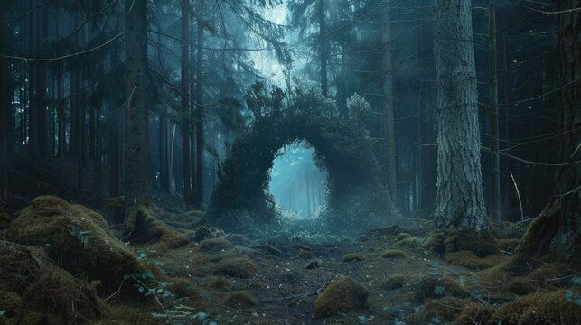 Mysterious forest portal for dogman and bigfoot from another realm Unknown phenomena with space for copy