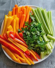 a white plate topped with cut up veggies