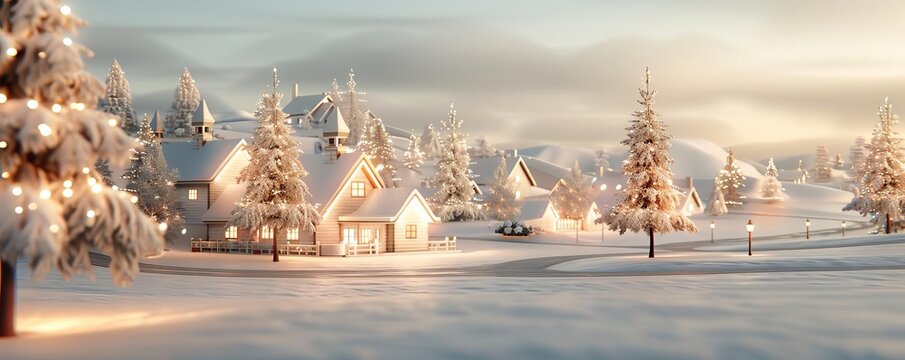 Bring to life a cozy winter village, aglow with festive lights and snow-covered rooftops, in a wide-angle Christmas scene using 3D technology