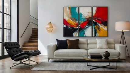 Abstract Art Interiors Featuring Bold Designs and Vibrant Colors, Perfect for Modern Home Decor, Creative Spaces, and Unique Interior Design Projects