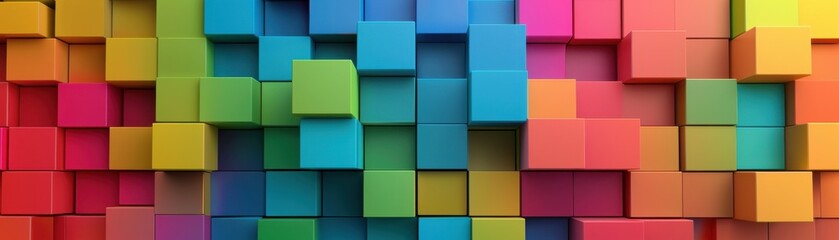 Colorful abstract 3D cubes background. Vibrant geometric pattern with multicolored blocks creating a dynamic and modern design.