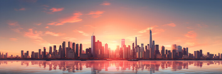 Fototapeta premium Pastel Sunset Over Sleek, Modern Cityscape: A Journey Through Advanced Technology and Architecture