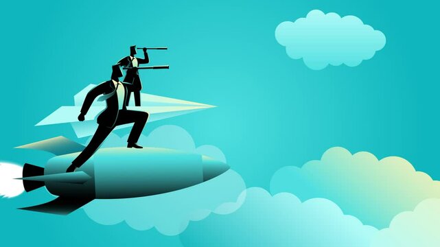 Entrepreneurs on paper airplanes competing with entrepreneurs on rockets. Symbolizing how businesses with greater capital have a higher chance of success