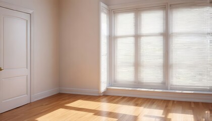 Fototapeta premium Bright and Airy Living Room with Wooden Floor and Large Windows