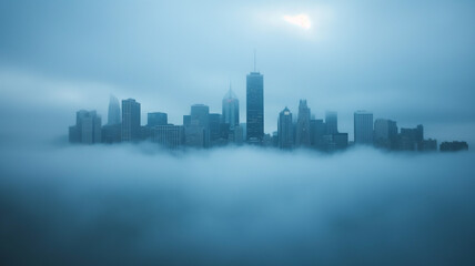 Obraz premium Foggy City Skyline at Dawn