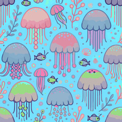 クラゲをテーマにしたリピート付きのパターン