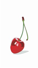 A simple illustration of a cherry, with only one in the center of the image, is a symbol of art. Dynamic on a clean white background.