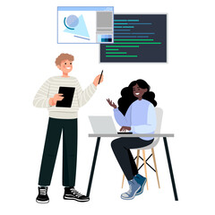 Designer and programmer discussing a joint project