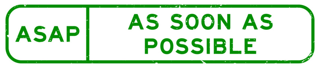 Grunge green ASAP as soon as possible word square rubber seal stamp on white background