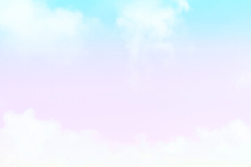 Pastel sky purple pink blue with white cloud. Fantasy background. Summer Spring backdrop. Beautiful colourful nature sky.