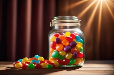 Multi-colored candies in a transparent jar