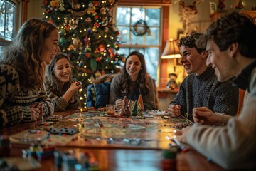 a group of people playing a board game