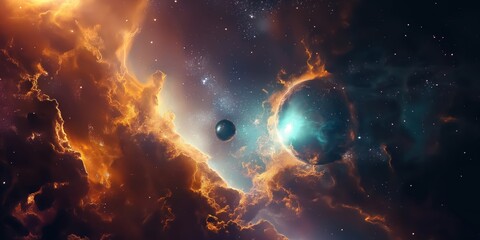 Fototapeta premium Colorful space galaxy cloud nebula. Stary night cosmos. Universe science astronomy. Supernova background wallpaper created by ai