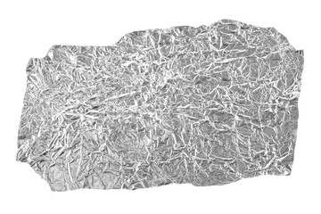 Crumpled aluminum foil piece isolated on white, clipping