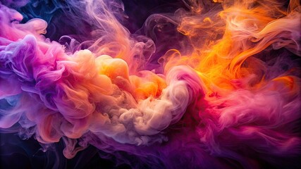 Fototapeta premium Abstract art featuring flowing colorful smoke in shades of pink, purple, and orange, creating a dreamy and ethereal effect.