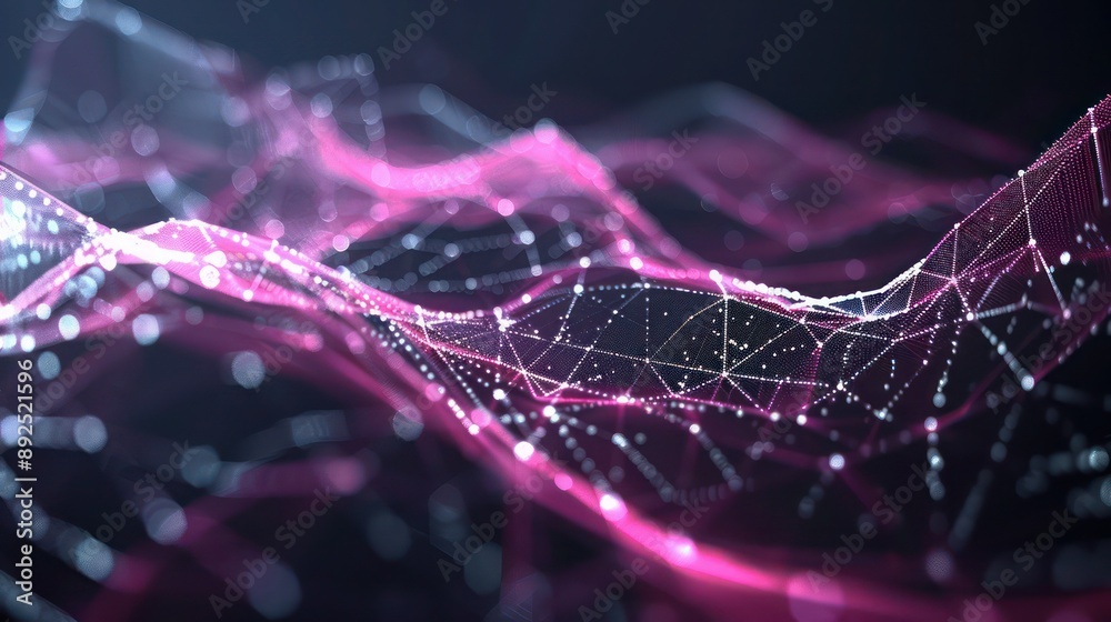 Fototapete glowing mesh of magenta and silver lines against a dark backdrop, perfect for sophisticated and clea
