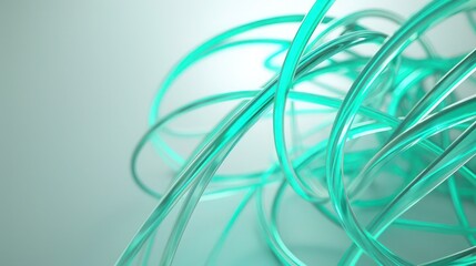 Naklejka premium Glowing turquoise lines forming a dynamic plexus on a soft grey background, offering a clear area for text