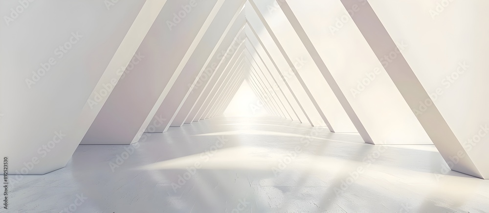 Wall mural abstract white interior background with empty corridor and triangle shapes, futuristic architecture 