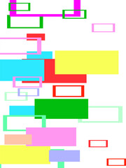 Party background with geometric shapes, triangles, dots, sprinkles. Pastel colors.