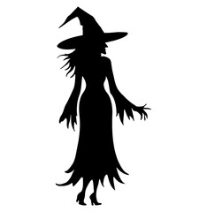 Witch silhouette. Halloween concept. Silhouette of a witch, black witch. Witchcraft.