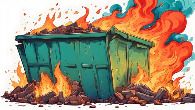 colorful illustration of a dumpster fire