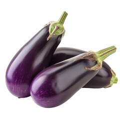 Fresh Purple Eggplants Isolated Without Background for Transparency.