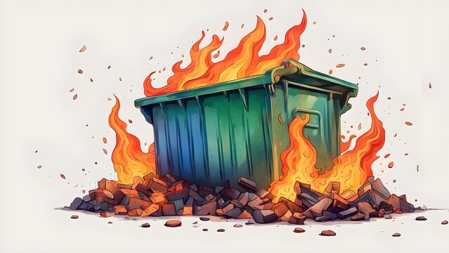 colorful illustration of a dumpster fire