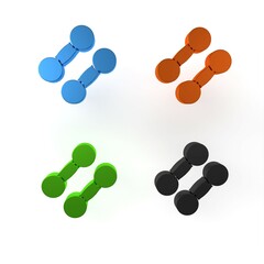 Colorful Dumbbell icon isolated on white background. Muscle lifting icon, fitness barbell, gym, sports equipment, exercise bumbbell. Minimalism concept. 3D render illustration