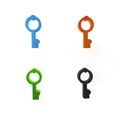 Colorful Old key icon isolated on white background. Minimalism concept. 3D render illustration