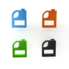 Colorful Canister for motor machine oil icon isolated on white background. Oil gallon. Oil change service and repair. Engine oil sign. Minimalism concept. 3D render illustration