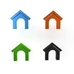 Colorful Dog house icon isolated on white background. Dog kennel. Minimalism concept. 3D render illustration