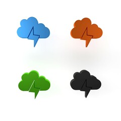 Colorful Storm icon isolated on white background. Cloud and lightning sign. Weather icon of storm. Minimalism concept. 3D render illustration