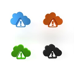 Colorful Storm warning icon isolated on white background. Exclamation mark in triangle symbol. Weather icon of storm. Minimalism concept. 3D render illustration