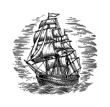 recommend clip art: old sail ship engraving black and white outline