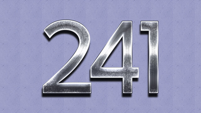 3D Chrome number design of 241 on purple wall.
