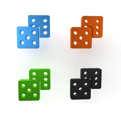 Colorful Game dice icon isolated on white background. Casino gambling. Minimalism concept. 3D render illustration