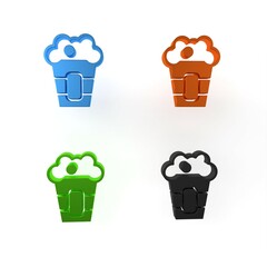 Colorful Popcorn in cardboard box icon isolated on white background. Popcorn bucket box. Minimalism concept. 3D render illustration