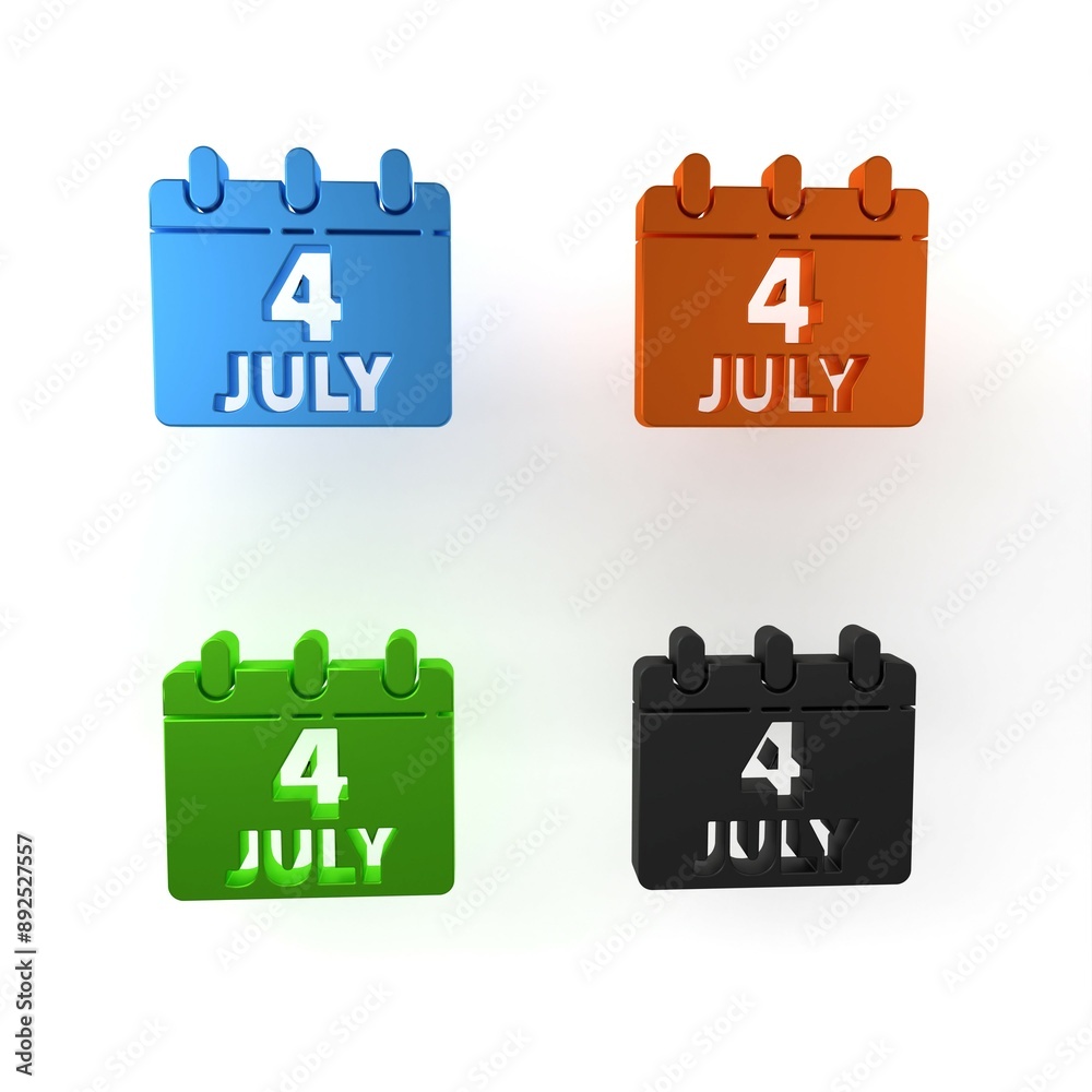 Poster colorful day calendar with date july 4 icon isolated on white background. usa independence day. 4th 