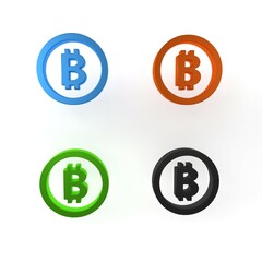 Colorful Cryptocurrency coin Bitcoin icon isolated on white background. Physical bit coin. Blockchain based secure crypto currency. Minimalism concept. 3D render illustration