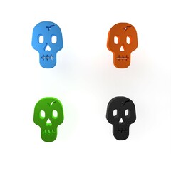 Colorful Skull icon isolated on white background. Happy Halloween party. Minimalism concept. 3D render illustration